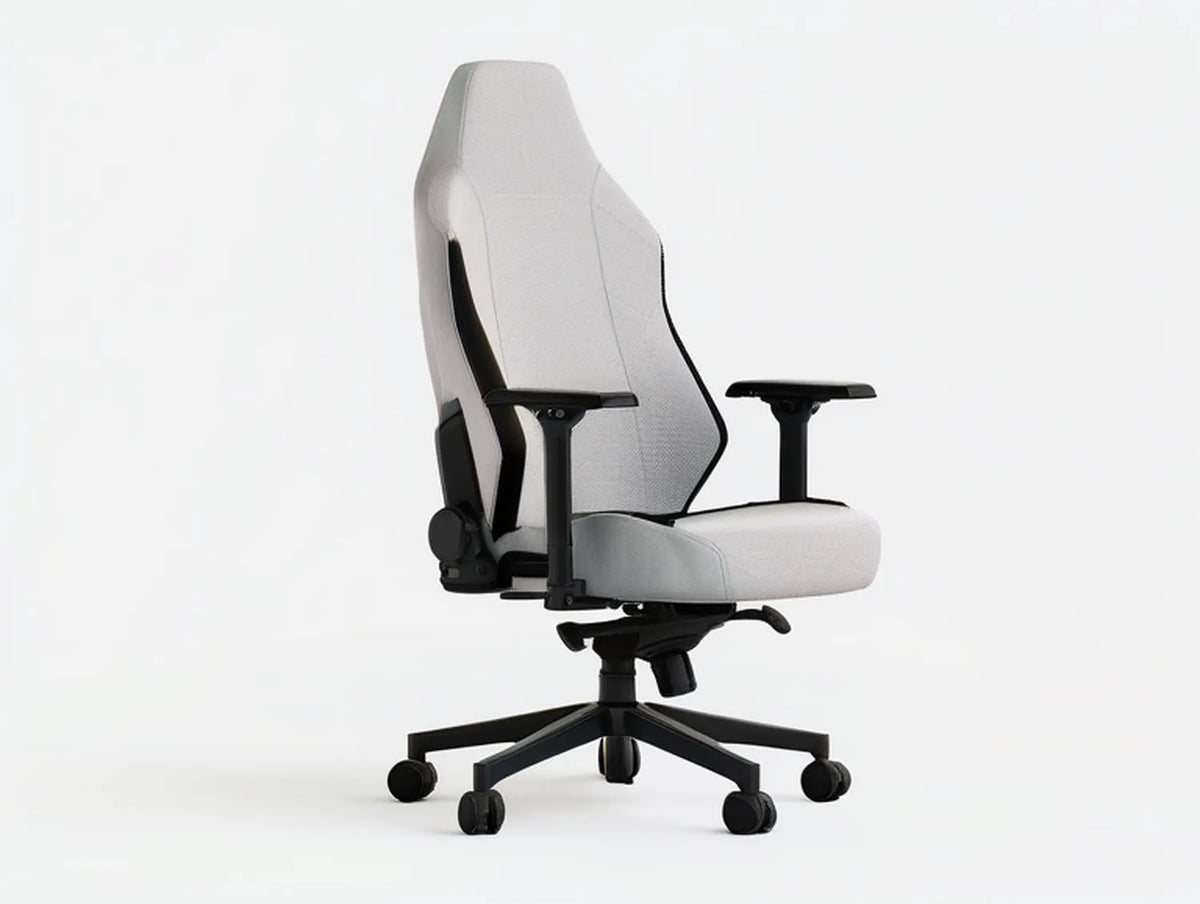 High-Back Ergonomic Gaming Chair, Gray/Black Polyester Upholstery, 26 x 27 x 47.2-51.2 in