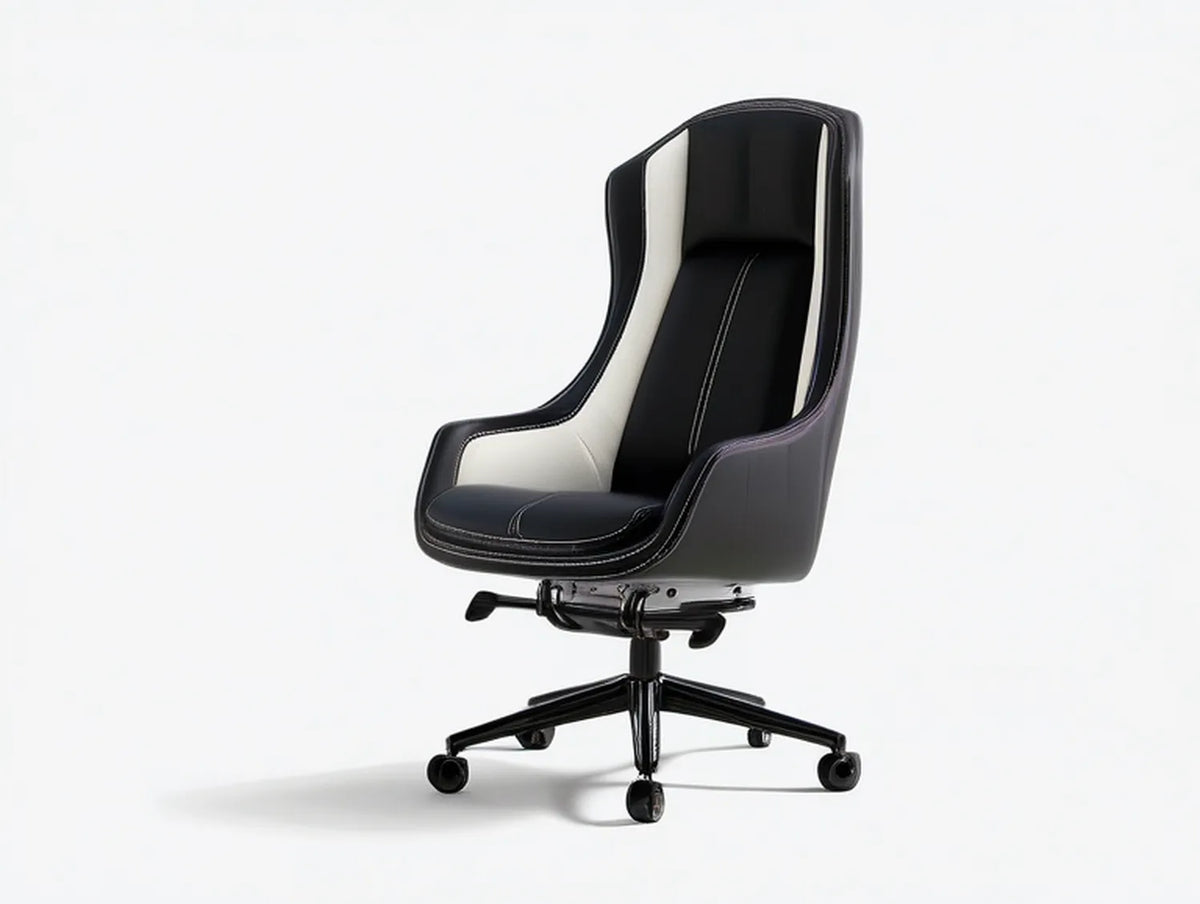 Black and White PU Leather High-Back Swivel Chair, 27.6 x 28.3 x 47.2-51.2 in