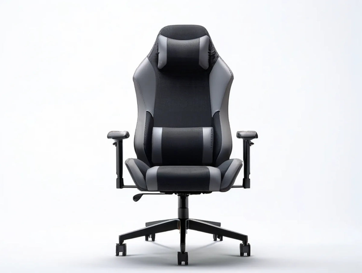 High-Back Adjustable Swivel Gaming Chair, Black/Gray PU Leather, 27.6 x 27.6 x 47.2-51.2 in