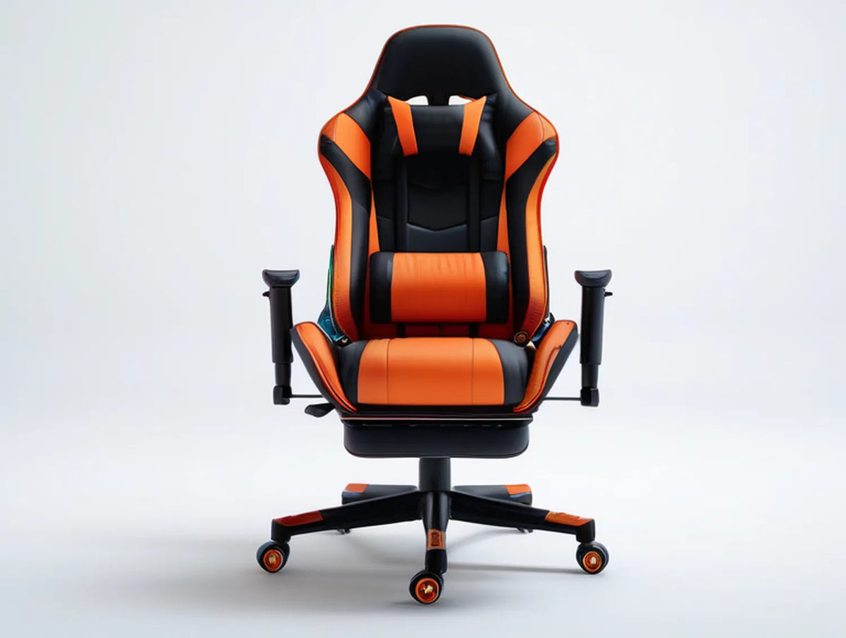 High-Back Racing Style Gaming Chair, Black/Orange, 27.6 x 27.6 x 49.2-53.1 in