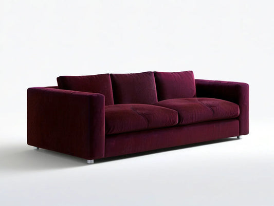 84 in Burgundy Polyester Velvet Upholstered 3-Seat Sofa