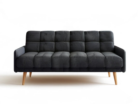 Black Polyester Velvet 3-Seat Sofa with Natural Brown Wood Legs, 83 x 34 x 35 in