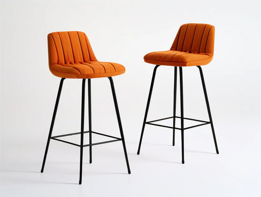 Set of 2 Orange Velvet Counter Height Bar Stools with Black Steel Legs, 19.7 x 21.3 x 39.4 in