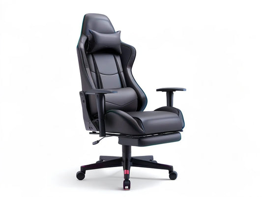 Black and Dark Gray Reclining Gaming Chair with Footrest, Head Pillow and Lumbar Pillow, 27.6 x 27.6 x 49.2-52.4 in