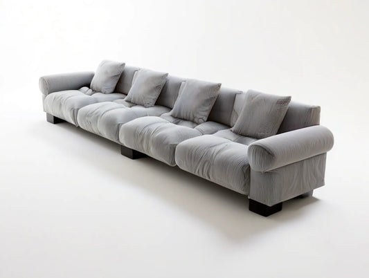 4-Seat Gray Polyester Corduroy Sofa with Black Legs, 118.1 x 37.4 x 33.5 in