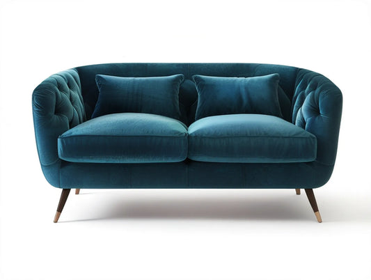 Tufted Teal Velvet Loveseat, 65 in W x 35 in D x 31 in H, Curved Back and Tapered Legs