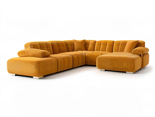 Mustard Yellow U-Shaped Corduroy Sofa, 130 x 65 x 32 in